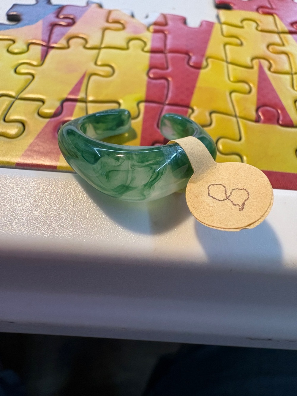 Green Marbled Resin Ring - Women Accessories